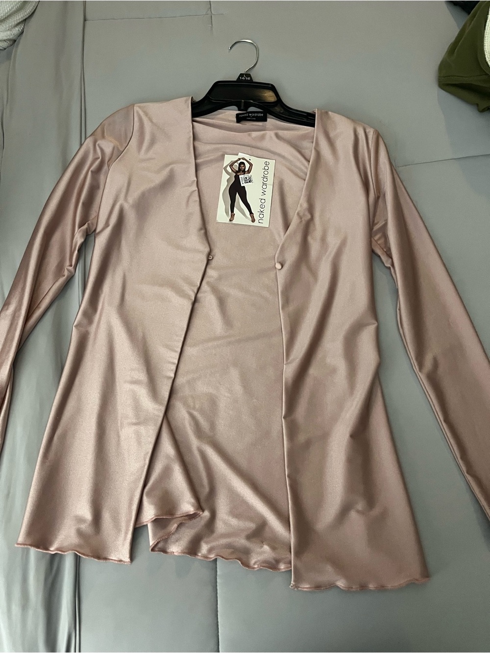 naked wardrobe blush pink satin open-front cardigan